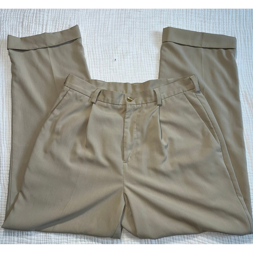 Nike Golf Mens Beige Khaki Pleated Cuffed Dress Pants, Size 33x32‎